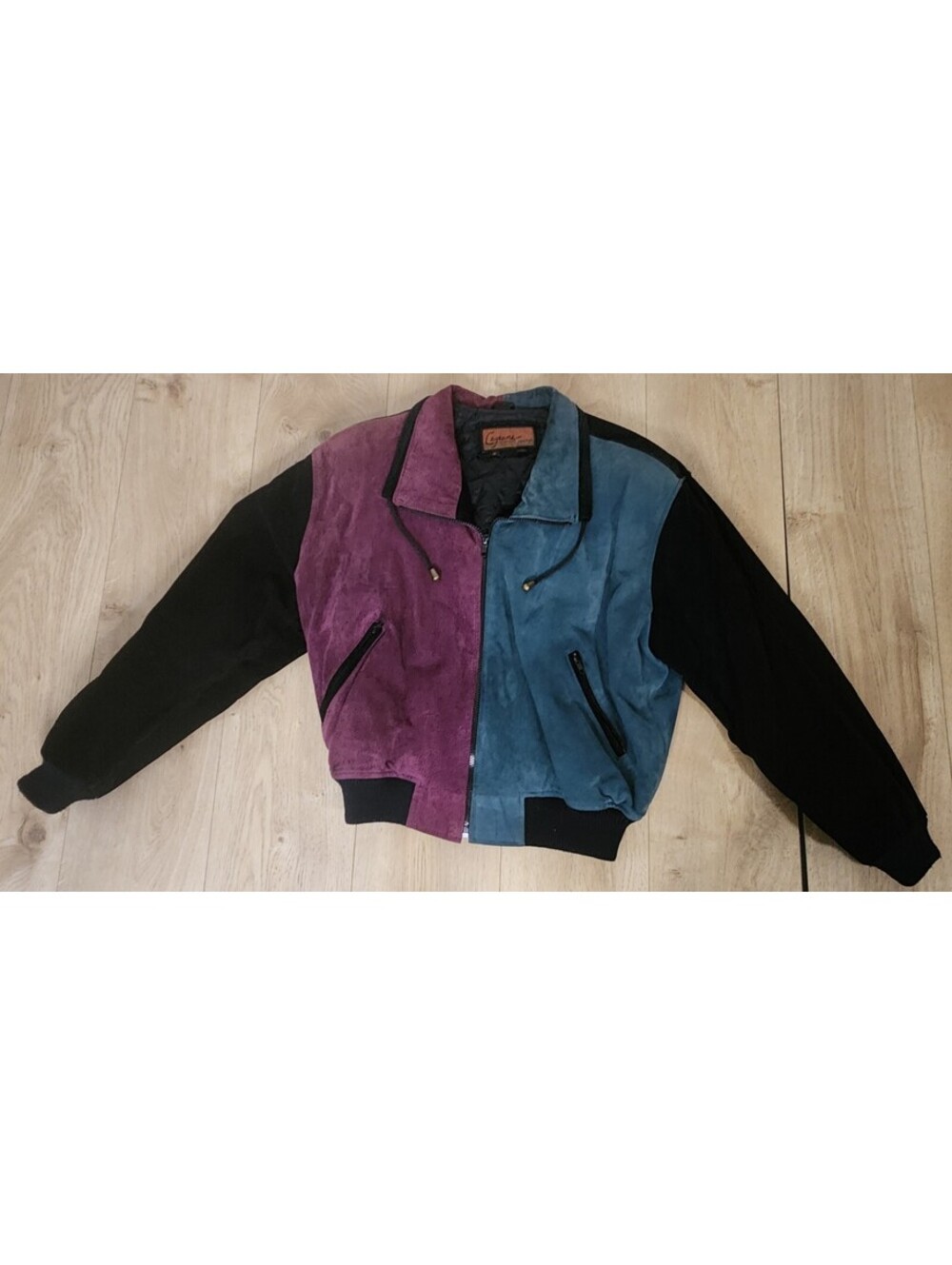 VTG Leather Suede Bomber Jacket Quilt Lined Unisex Color Block Retro 80s Sz M